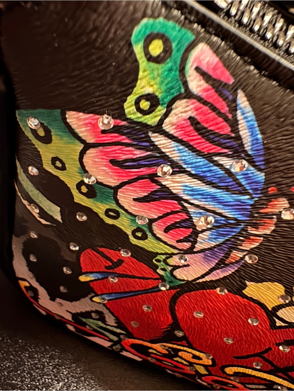 Ed Hardy Black Shoulder Bag with Multicolor Skull & Floral Graphics - Picture 12 of 16